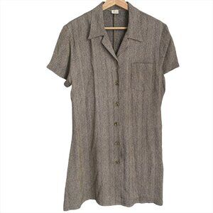 Vintage Aria Beige/Black Full Button Up Shirt Dress Size 12